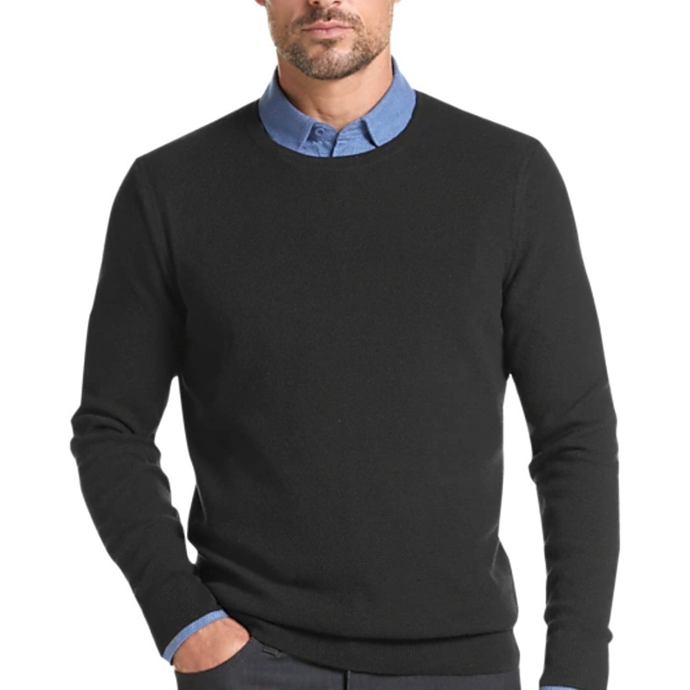JOSEPH ABBOUD Gray Cotton Modern Fit Crewneck Sweater